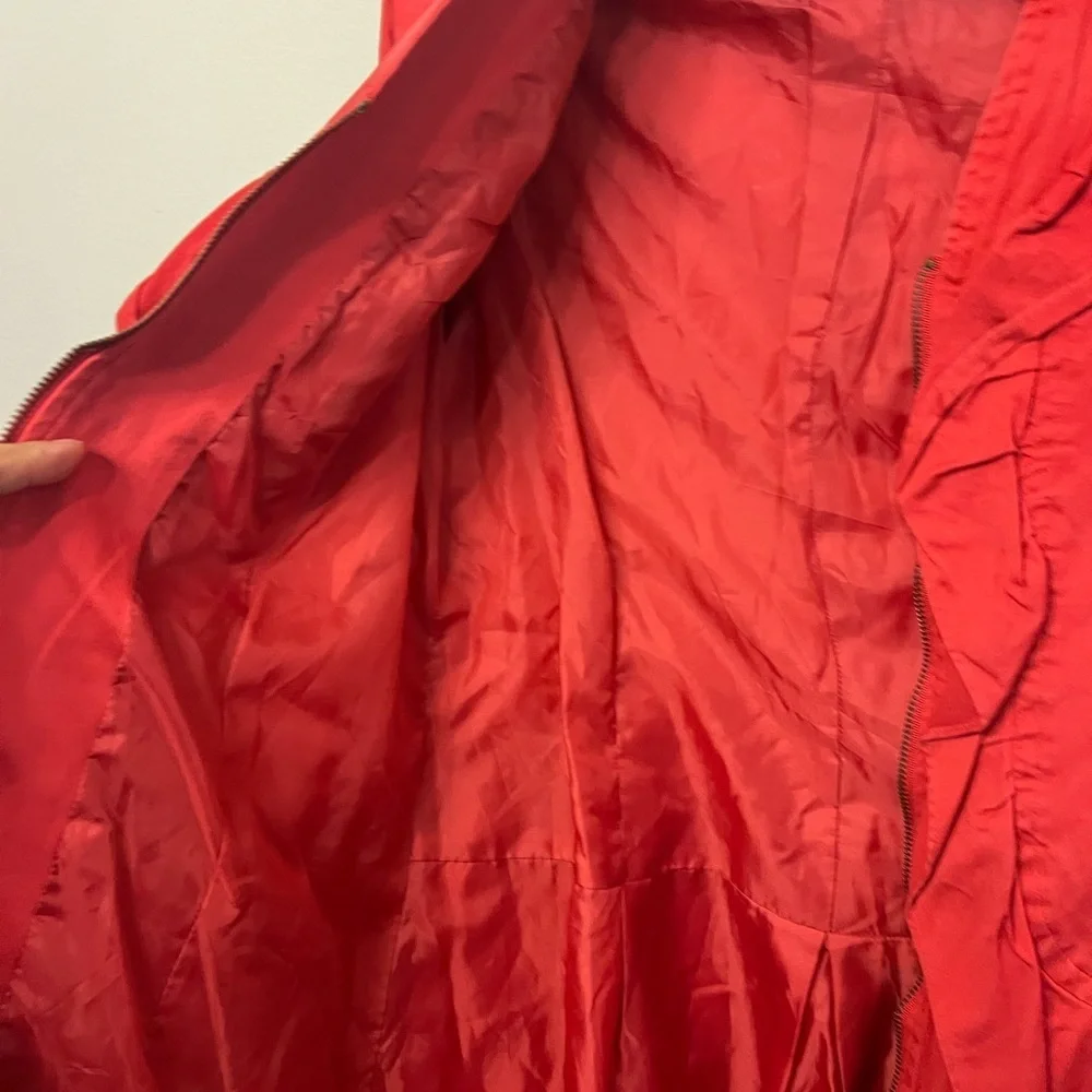 Elle‎ Women's Vibrant Red Trench Coat Ruffle Missing Belt Size Medium